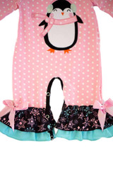 Pink Polka Dot Penguin Baby Romper