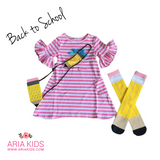 Pencil Applique Striped Bell Sleeve Dress 3-Piece Set