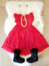 "Elizabeth" Flutter Sleeve Red Lace Maxi Dress