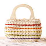 Teddy Bear Straw Handbag with Wooden Handles