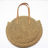 Round Hand Woven Straw Shoulder Handbag