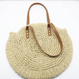 Round Hand Woven Straw Shoulder Handbag