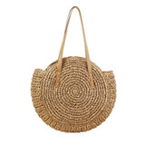 Round Hand Woven Straw Shoulder Handbag