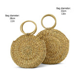 Round Straw Handbag with Wooden Handles