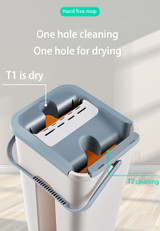 Microfiber Flat Mop with Bucket, Cleaning Squeeze Hand Free Floor Mop, 3 Reusable Mop Pads, Stainless Steel Handle