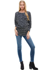 Two Tone Cozy Knit Dolman Sleeves Assymetrical Top