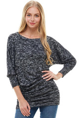 Two Tone Cozy Knit Dolman Sleeves Assymetrical Top