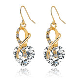 Luxury Cubic Zirconia Fashion Jewelry - Gold Color Crystal Heart Earrings