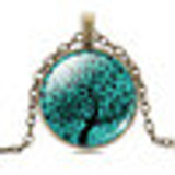 TREE OF LIFE  Pendant Necklace - Glass Cabochon Bronze Chain