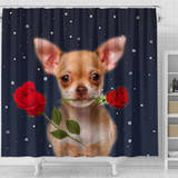 Chihuahua Dog With Rose Print Shower Curtain-Free Shipping Chihuahua Dog With Rose Print Shower Curtain-Free Shipping