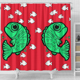Fish Print On Red Shower Curtain-Free Shipping