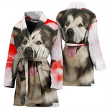 Laughing Alaskan Malamute Print Women's Bath Robe-Free Shipping