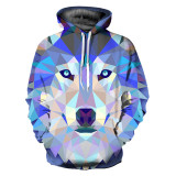 3d Print Colorful Blocks Wolf Hooded Hoodie