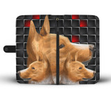 Cute Three Basenji Dog with red Squares Print Wallet Case-Free Shipping