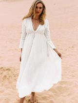 Lace V-neck Hollow Maxi Cover-Up Dress