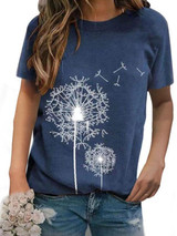 Women cotton blend Casual Printed Round Neck Short Sleeve T-Shirts Women cotton blend Casual Printed Round Neck Short Sleeve T-Shirts