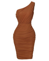 One Shoulder Ruched Design Bodycon Dress