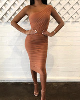 One Shoulder Ruched Design Bodycon Dress