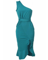 One Shoulder Scrunch Irregular Ruffles Hem Dress