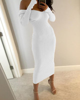Rib-knit Off Shoulder Bodycon Maxi Dress