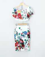 Floral Print Off Shoulder Cropped Top & Skirt Set