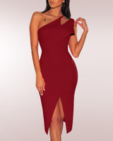 One Shoulder Slit Bodycon Dress