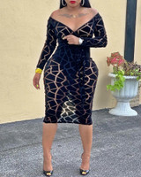 Geo Print See Through Mesh Dress