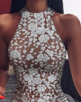 Halter Sleeveless Embroidery Bodycon Dress