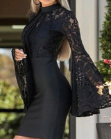 Bell Sleeve Lace Bodice Bodycon Dress