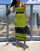 Thin Strap Striped Mesh Dress