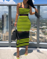 Thin Strap Striped Mesh Dress