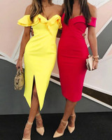Off Shoulder Ruffled Split Bodycon Dress Off Shoulder Ruffled Split Bodycon Dress