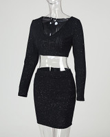 Glitter Off Shoulder Crop Top & Skirt Sets