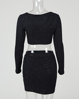 Glitter Off Shoulder Crop Top & Skirt Sets