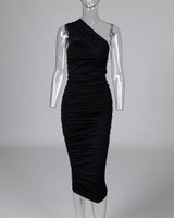 One Shoulder Sleeveless Ruched Bodycon Dress