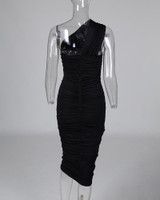 One Shoulder Sleeveless Ruched Bodycon Dress