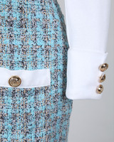 Turn-down Collar Long Sleeve Buttoned Plaid Insert Bodycon Dress