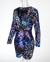 Glitter V-Neck Long Sleeve Sequins Bodycon Dress