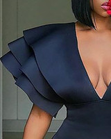 Plunge Layered Ruffles Design Bodycon Dress