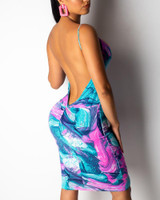 Tie Dye Print Open Back Bodycon Dress