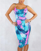 Tie Dye Print Open Back Bodycon Dress