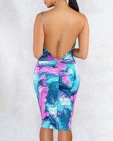 Tie Dye Print Open Back Bodycon Dress