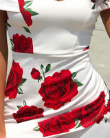Floral Print Off Shoulder Ruched Overlap Hem Dress
