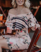 Floral Print Off Shoulder Bodycon Dress