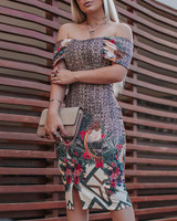 Floral Print Off Shoulder Bodycon Dress