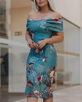 Floral Print Off Shoulder Bodycon Dress