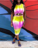 Tie Dye Print Burnout Bodycon Dress