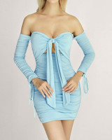 Off Shoulder Ruched Tie Front Dress