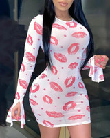 See Through Lips Print Bodycon Dress