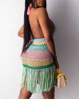 Halter Hollow Out Tassel Backless Dress